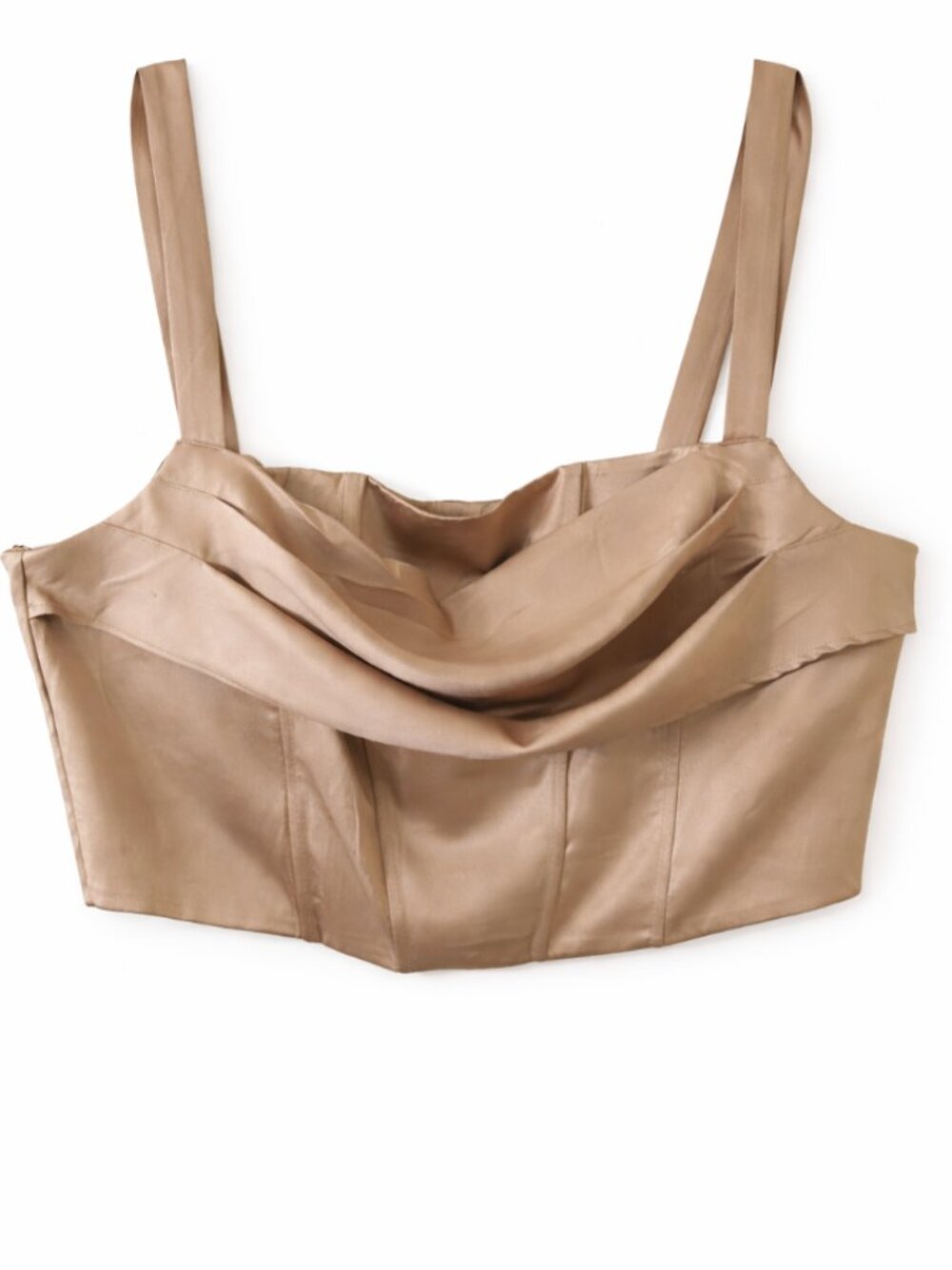🪩 2/20 Garage Taupe Satin Cowl Neck Crop Top XL